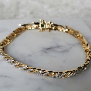 Gorgeous Two-Tone Tennis BB Bracelet 7.5" Signed by PAJ